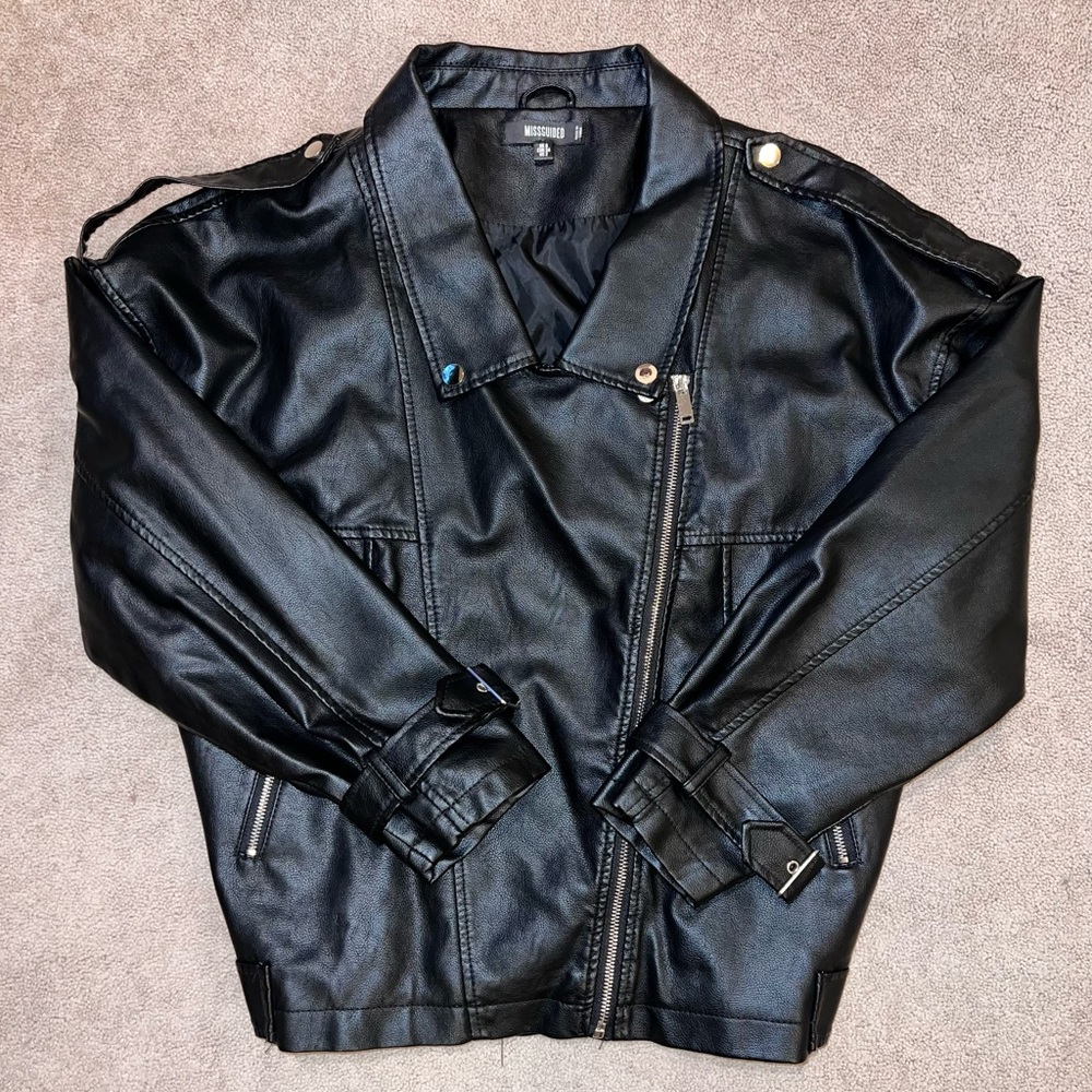Missguided Black Leather Oversized Jacket